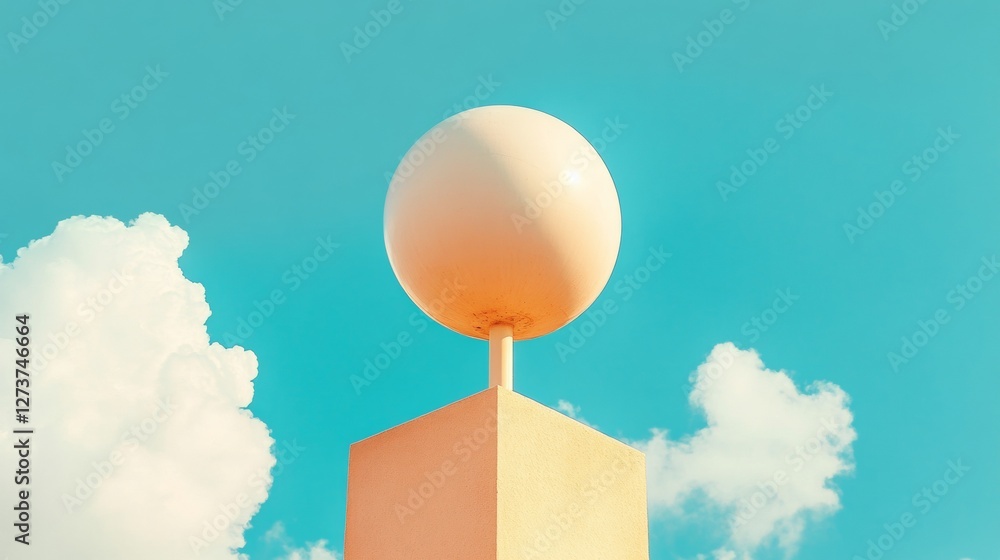 Aufkleber contemporary geometric architecture spherical radar dome on minimalist platform - advanced meteorolo