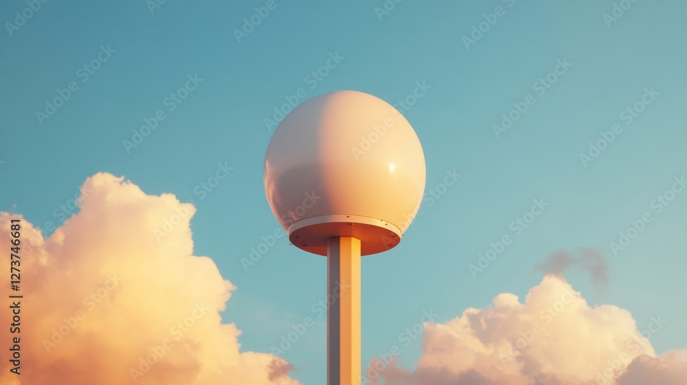 Fototapete futuristic meteorological observation smooth spherical radar dome on sleek elevated platform - advan