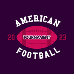 American football logo template-tournament 2023. Rugby badge graphics isolated on dark background. Sports label design. Stock illustration