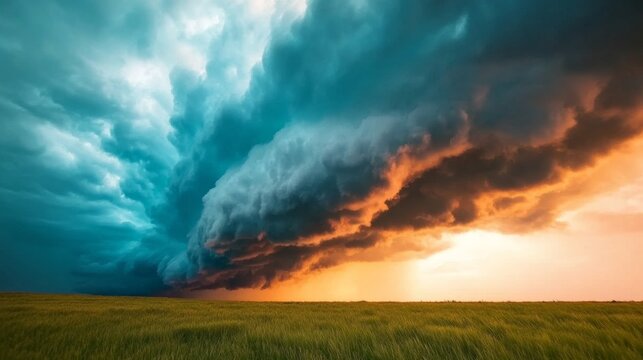 Moody Atmospheric Landscape Dramatic Storm Clouds over Vibrant Field - Climate Awareness and Meteorology Stock for Environmental Reports and Awareness Campaigns