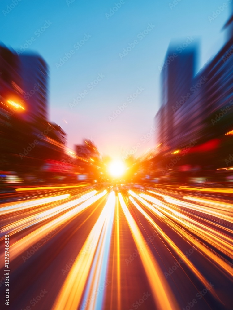 Poster dynamic urban movement blurred neon cityscape capturing fast-paced energy and motion lines - innovat