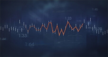 Image of financial data processing over blue background