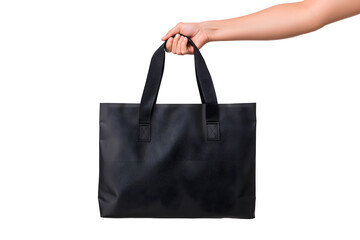 Close up hand holding carry bag mock up isolated on white background