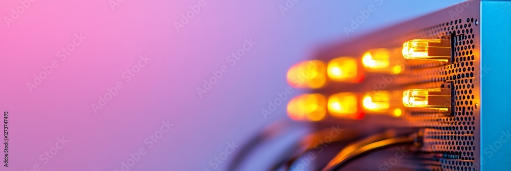 Poster vibrant tech aesthetic security system led-lit servers and mesh panels for enterprise data centers -