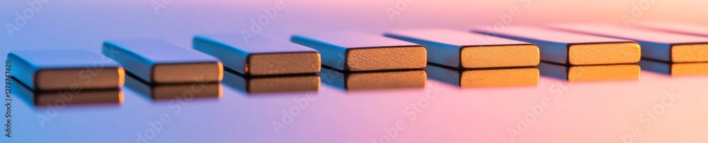 Poster Modern Gradient Aesthetic Metallic Domino Sequence with Blocking Element on Reflective Surface - Strategic Business Content for Crisis Management and Risk Prevention