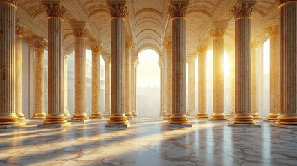Obraz premium The classical charm of marble columns is accentuated by soft, natural lighting, which creates a captivating play of shadows and highlights on their surfaces