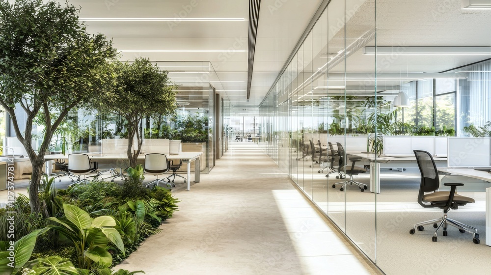 Poster defocused office corridor ideal as a backdrop for business concepts with a blurred effect