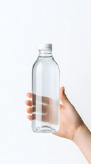 Glass clear bottle of water mock up, packaging template, isolated on white background