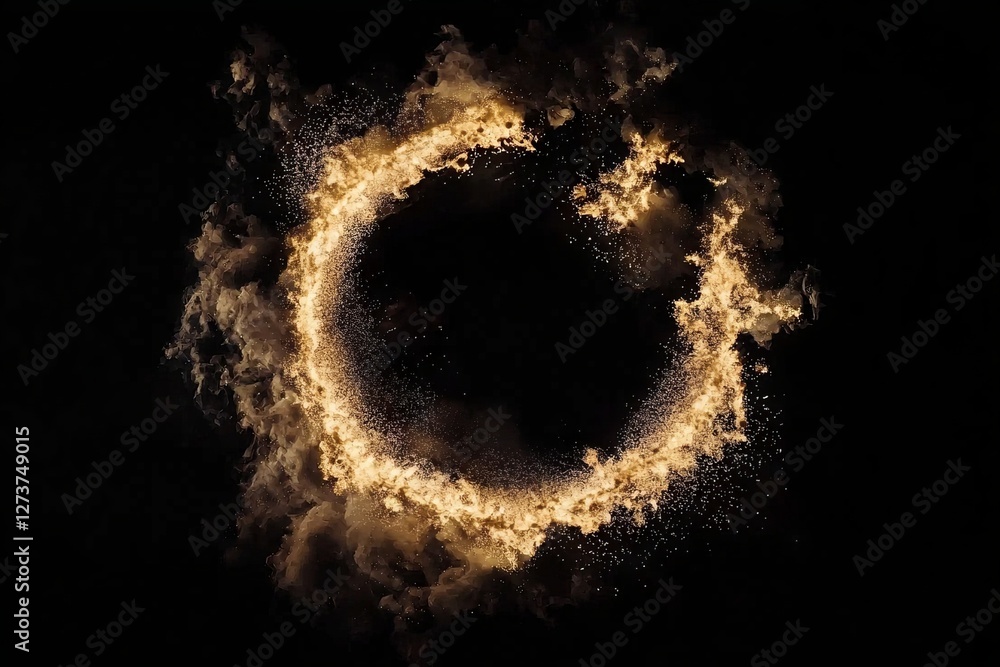 Wall mural the black background is illuminated by a glittering circle of light, complete with golden sparkles a