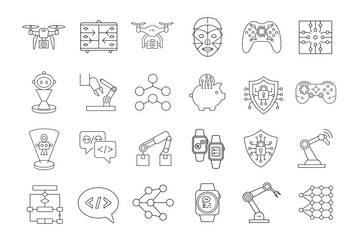 editable stroke of  artificial intelligence icon set on white background 