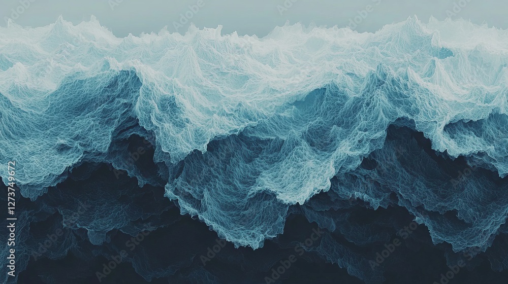 Poster an abstract visual element consisting of a 3d blue fluid with a twisted wavy glass morphism, suitabl