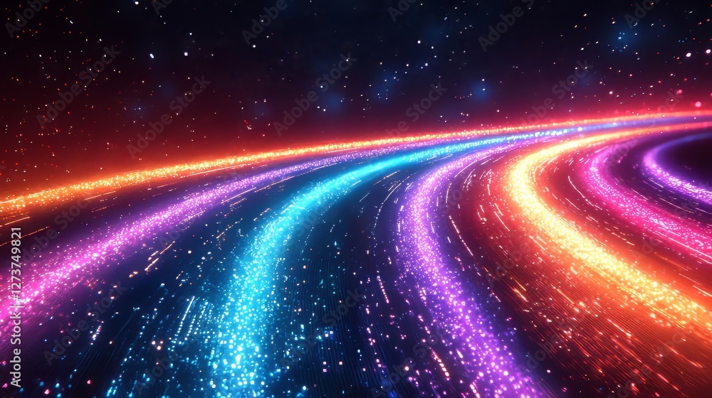 Poster a colorful and abstract background is depicted with a futuristic theme, featuring an explosion of li