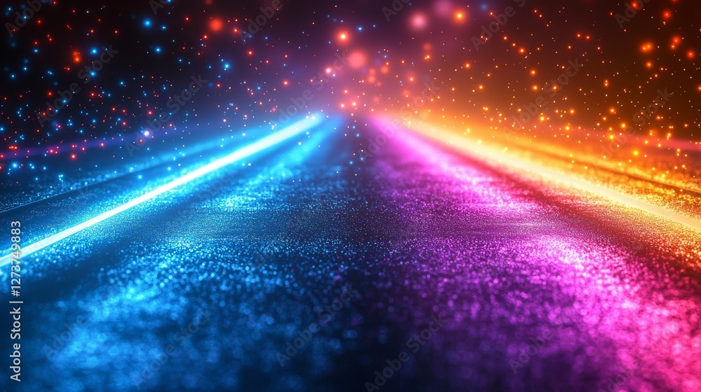 Poster the image features an abstract background with a futuristic and colorful design, including a pattern