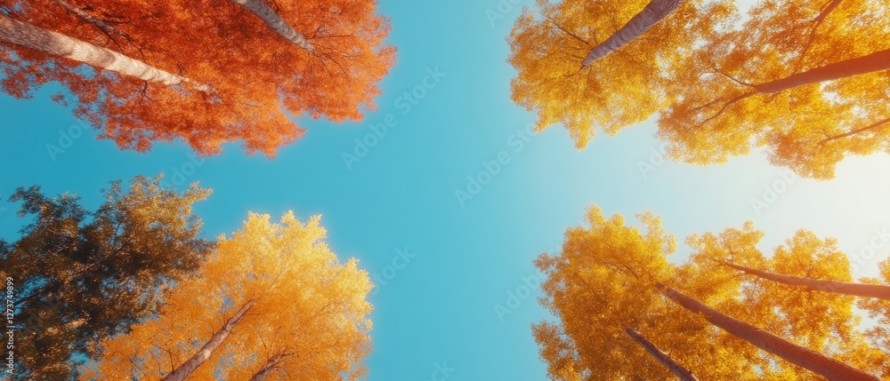 Poster aerial canopy view vibrant autumn forest patterns for eco content and design - natures diversity in 