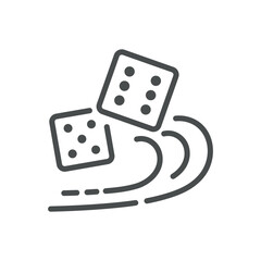 Rolling Dice Icon. Thin Line Illustration of Tumbling Dice Symbolizing Gambling, Luck, and Chance. Isolated Vector Sign.