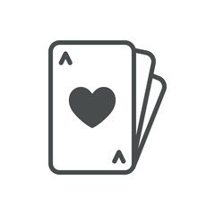 Heart Playing Cards Icon. Thin Line Illustration of Poker Deck with Heart Suit for Gambling, Betting, and Casino Games. Isolated Vector Symbol.