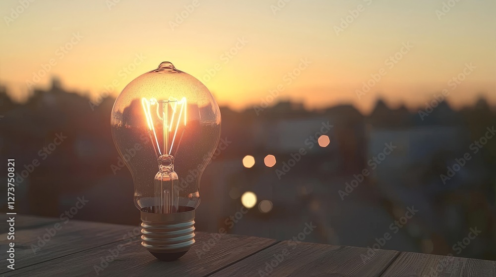 Poster an abstract bokeh background with a glowing light bulb at its center