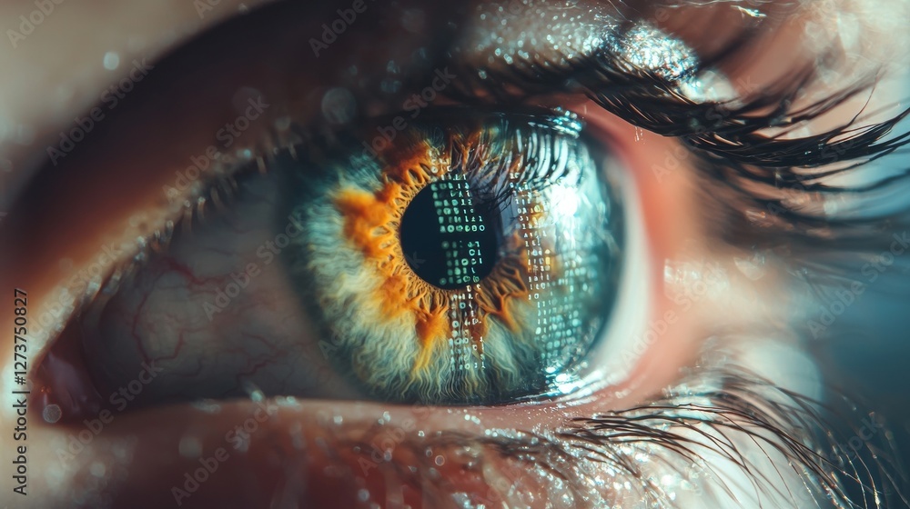 Poster the concept of eye and high-tech, involving the screening of big data and the implementation of digi