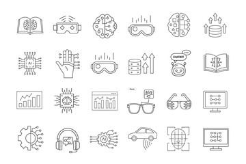editable stroke of  artificial intelligence icon set on white background 