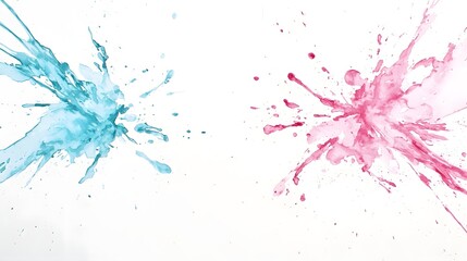 Naklejka premium Captivating Abstract Watercolor Splash with Vibrant Teal and Magenta Hues on a Crisp White Canvas Creating a Fluid and Expression