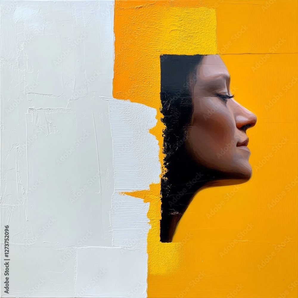Poster contemporary portrait art bold color contrast with textured canvas - visual storytelling for modern 
