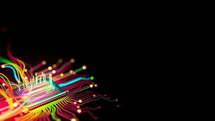 Colorful Future of Technology with Circuit Board and Neon Lights