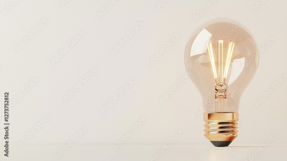 Aufkleber against a white backdrop, a light bulb is positioned with room for text or an additional image, cour