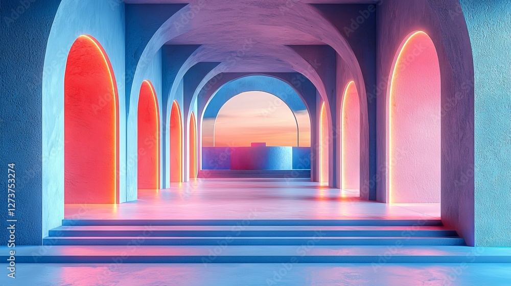 Poster the background features a pink hue and abstract geometric patterns, with a laser-inspired design, an