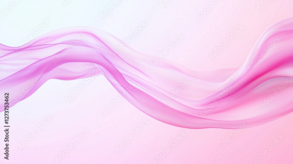 Poster wavy pink fabric floating against a gradient light background. the fabric has a soft, flowing qualit