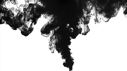 Obraz premium Black ink swirling in water, creating abstract patterns against a white background, ideal for artistic designs