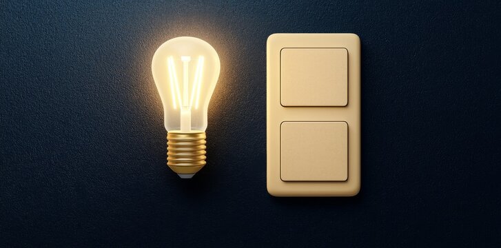 A light switch, colored white, rests on a wall and can signify home illumination or power management