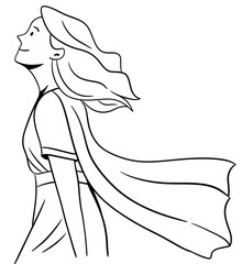 vector line illustration of a smiling woman with a cape