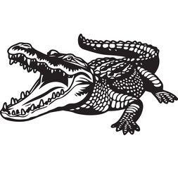 A black and white crocodile image with white background