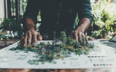 In a call center setting, a technical support operator works on a laptop computer with a virtual screen icon, illustrating the idea of help desk IT support and online technology, which includes
