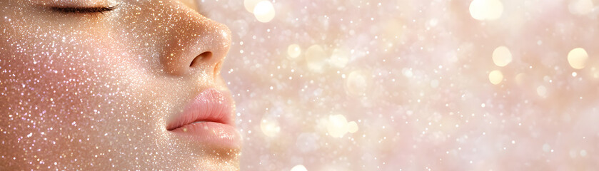 Fototapeta premium serene face adorned with shimmering glitter, radiating beauty and calmness
