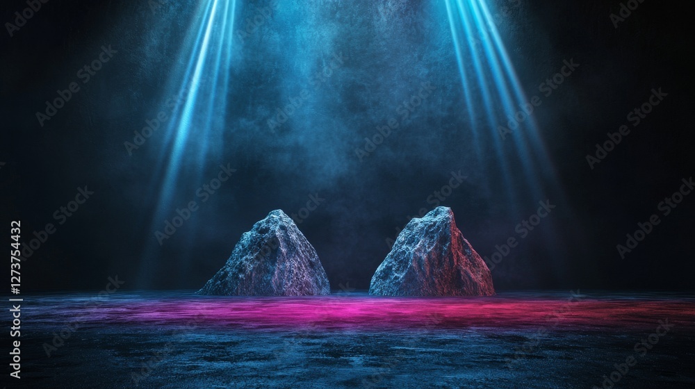 Poster theater stage 2 has a light background with a spotlight that shines down on an empty stage