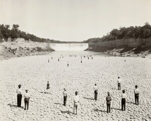 Vintage Elegance Black-and-White Niagara Falls Dry Celebration - Autumn Historical Event Display for Cultural Curation and Eco-Tourism Design
