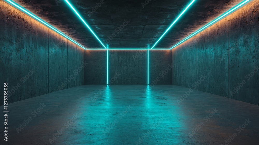 Poster blue-lit underground background with empty space, suitable for text or product insertion