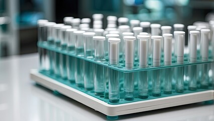 "Scientist Holding Flask with Test Tubes in Laboratory"
