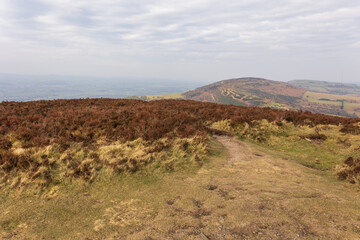 Panoramic view from the top of Moel Arthur mountain in the Clwydian Range in North Wales