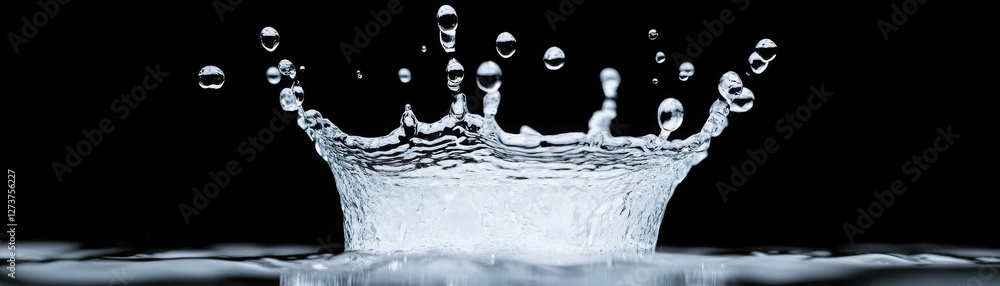 Poster a close-up view of water splashing, creating droplets that reflect light, capturing the essence of n