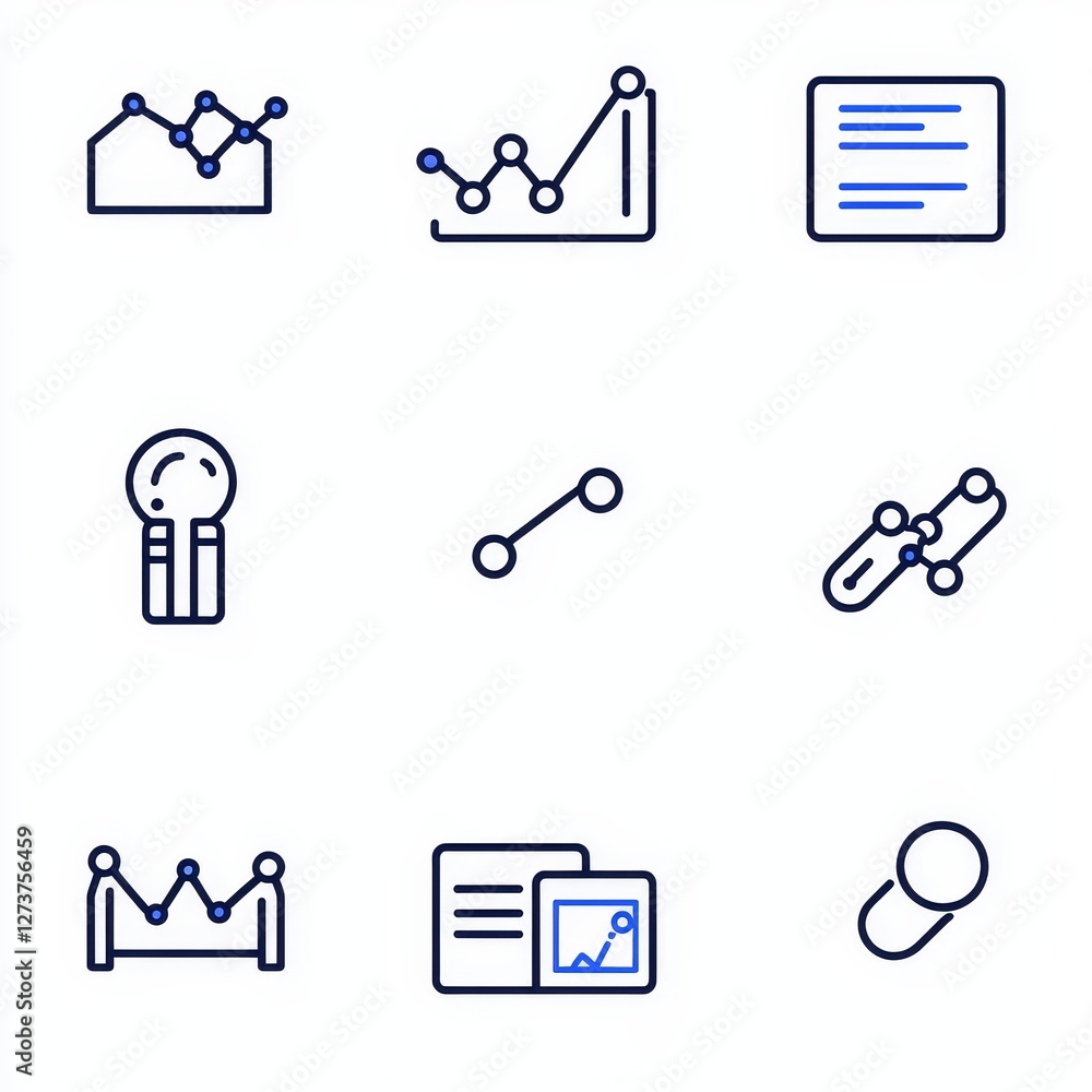 Poster a collection of data analysis related icons is available, comprising modern line icons for concepts 