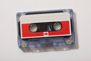 Audio cassette on white background