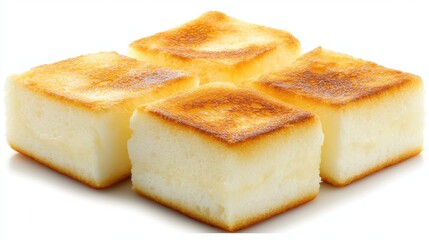 Pile of Golden Brown Sugar Cubes on White Background Close Up Studio Shot
