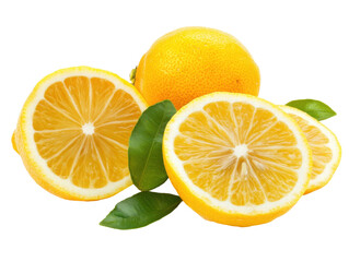 Isolated Group of Fresh Lemons and Leaves