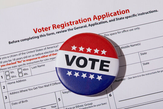Voter registration application with Vote button