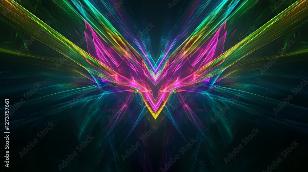 Poster a black background serves as the setting for a 3d rendering of abstractly distorted and refracted ra