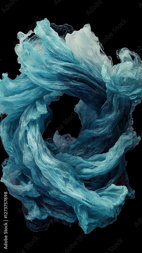 Poster fluid shapes with abstract forms and hues of gradient set against a black background