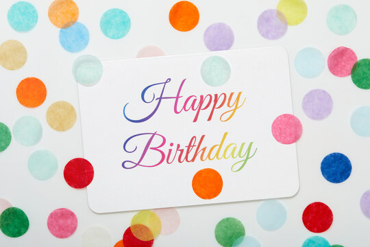 Happy Birthday sign on colorful confetti background