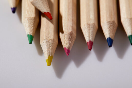 Close-up of colorful pencils on white background